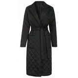 Winter Spring Mid-length Women's Parkas Black Cotton Padded Lace Jacket Light Thin Fashion Elegant Quilted Coats for