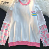Hop Streetwear Cute Strawberry Pink Tops Patchwork Sweatshirt Women Kawaii Teens Girls Clothes 2021Autumn New Korean