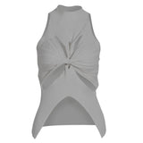 Sexy Cut Out Vest For Women Round Collar Sleeveless Solid Minimalist Knitting Vests Female Summer Clothes Style
