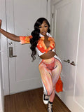 Summer Streetwear 2 Two Piece Sets Outfits Tracksuit Women Short Sleeve Crop Top Skinny Shorts Print 3D Matching Sets