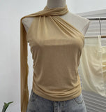 Shooting Mesh Ribbon Hanging Neck Folded Sleeveless Top Babes Two-Wearing Design Wrapping Bras