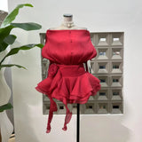 Vietnamese Niche Design Shoulder Bubble Yarn Three-Dimensional Flower Dress With The Same Color