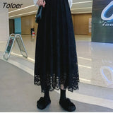 Skirts Women Lace Ankle-length High Waist Skirt for Ladies Loose Casual Retro Soft Korean Streetwear Trendy All-match