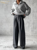 Elegant Loose Gray Pants Women Fashion High Waist Full Length Office Lady Pants Casual Simple Straight Trousers