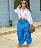 Women Loose Casual Solid Irregular Long Skirt Regular Splice Elastic Waist Office Ladies Pockets Elegant Simple 2024-Outfit