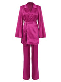 Fashion Women Satin Trousers Solid Pleated High Waist Trousers Female Spring 2022 Wide Leg Pants Ladies Party