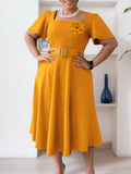 Women's 2025 Summer Women's New Fashion Collar Solid Color High Waist Dress African