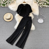 Vintage Women Three Pieces Set Elegant V-Neck Short Blouse + Strap Camis + Wide Leg Pants Suit Green/Red/Yellow Spring Fall