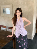 Xixi 2025 Summer New Thin Temperament With Pure Color Kinky Sky Silk Shirt Small Vest Top