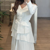 Version Of Temperament Two Sets Of 2025 Autumn New Sling Belt Belt Coat High Waist Pressure Skirt Dress Suit Female