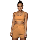 Yoga Wear Multicolor Solid U-Neck Top And Shorts Two-Piece