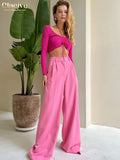Fashion Pink Office Women'S Pants 2022 Elegant Loose Pleated Pants
