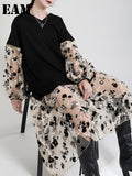 Women Pattern Printed Perspective Big Size Dress New V-Neck Long Sleeve Loose Fit Fashion Tide Spring Autumn 2023