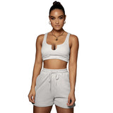 Yoga Wear Multicolor Solid U-Neck Top And Shorts Two-Piece