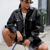 Toloer Winter And Fall New PU Leather Women's Shirt Fashion Women's Coat-Outfit