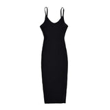 And Winter New Rib Flute Dress Elastic Tight Suspender Dress Knitted Dress-Outfit