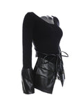 Pu Irregular Knitting Sweater Loose Fit Round Neck Long Sleeve Women Pullovers New Fashion Tide Autumn Winter 2022