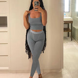 Sisterlinda Ribbed Knitted Fitness Tracksuit Women Two Piece Set Sexy Skinny Elastici Y2K Camis Tank Top+Pants Sporty