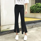 Women Solid Color Ankle-Length Elastic Waist High Womens Flare Trousers Pockets Simple Elegant Slim Leisure Korean