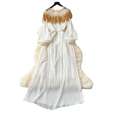 Retro Court Style Heavyweight Embroidered Long Hundred Folds Bubble Bubble Sleeve Dress Female 100