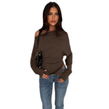 Autumn And Winter Basic Solid Color Oblique Shoulder Design Deyvel Warm Bottom Shirt Hot Girl Thin Irregular