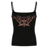 Slim And Skinny Butterfly Pattern Printed Small Sling Vest Hot Girl Sexy Dark Knitted Blouse-Outfit