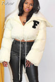 Letter Cropped Puffer Jackets and Coats Winter Clothes Women 2023 Street Fashion Parkas Outerwear Wholesale