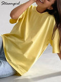 Cotton Yellow T shirt Women Basic 2022 Summer White Tops Female Loose Tshirt Soft Solid T shirts For Women Tee Shirt