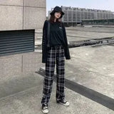 Korean Style Wide Leg Pants Women Streetwear Thin Summer Plaid Pants Oversize Female Checkered Trousers High
