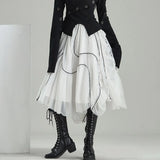 Casual Skirt For Women High Waist Loose Patchwork Colorblock Irregular Hem Midi Skirts Female Summer Clothing