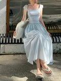 Summer Elegant Midi Dress Korean Clothing Short Sleeve Beach Style Sundress Party Even Office Lady Sexy Corset Dress