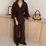 2025 New Fashion Retro Lazy Knitted Set Women's Cardigan Jacket Wide Leg Pants Two