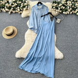 Temperament Two Sets Of Women's Languid Languid Wind Outside The Thin Loose Long-Sleeved Sunscreen Jacket + Sling