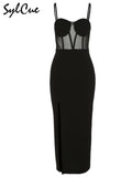 Black Mysterious Sexy Mature Feminine Charm Slim Intellectual Elegant Women's Sling Evening Party Queen Long Dress-Outfit