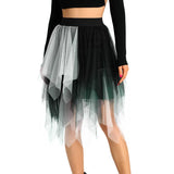 Women Midi Skirts Summer Contrast Color/Solid Color Elastic High Waist Irregular Ruffles Multi-Layered Tulle Tutu Skirts-Outfit