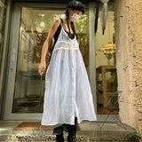 Thin Woman Dress 2024 Vestidos De Mujer Fashion White Sling Robe Femme See Throught Fashion Korean A-line Sexy Dresses-Outfit
