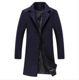 Autumn Winter Men Wool Blends Jacket Medium-Length Slim Single-Breasted Men Casual Trench Coat Solid Color Coat