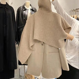 Elegant Warm Gentle Fashion Top Autumn Winter Solid High Neck Pullover Knitted Sweater Women Shawl Cloak Top Sweater