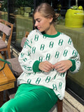 Winter Women Vintage Letter Print Sweaters Female O-neck Contarsting Knitted Pullovers 2022 Casual Office Ladies