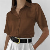 Solid Satin Shirt Female Fashion Half Sleeve Shirts Blouse Office Lady Silk Blouse Tops 2022 Spring Basic Shirt