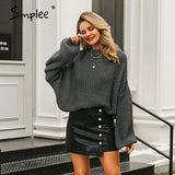 Winter lantern sleeve knitted sweater pullover Women loose O-neck solid sweater Female autumn casual sweater jumper