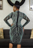 Sexy Black Hollow Out Reinestone Long Sleeve Bodycon