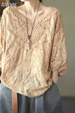 Embroidery Summer Blouse 2023 Loose Butterfly Bat Sleeve Lace Shirt Woman Hollow Solid Fashion Women Blouses Tops