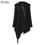 Oversized Autumn Hooded Long Sleeve Zipper Long Sweatshirt Loose Casual Women Asymmetric Solid Hoodies Pullover Top