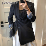 Striped Asymmetrical Blazer For Women Notched Long Sleeve Casual Loose Oversized Blazers Female 2022 Autumn