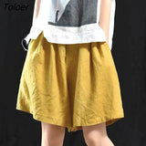 Cotton Linen Loose Shorts for Women Summer Casual Pocket Elastic Waist Shorts Woman 2023 New Wide Leg Short Pants