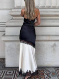 Women's Dress Lace Splicing Asymmetric Sling Lace Fork