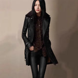Women's Coat British Windy Thick Collar Long Leather Locomotive Leather Jacket Jacket