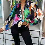 New Printed Lantern Long Sleeve Blouse 2022 Summer Fashion Casual Lapel Top Shirt Female Breathable Chiffon