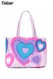 Heart-shaped 3D Print Handbag Women Hipster Y2k Bag 2023 Winter Shoulder Clutches Retro Printed Street Travel